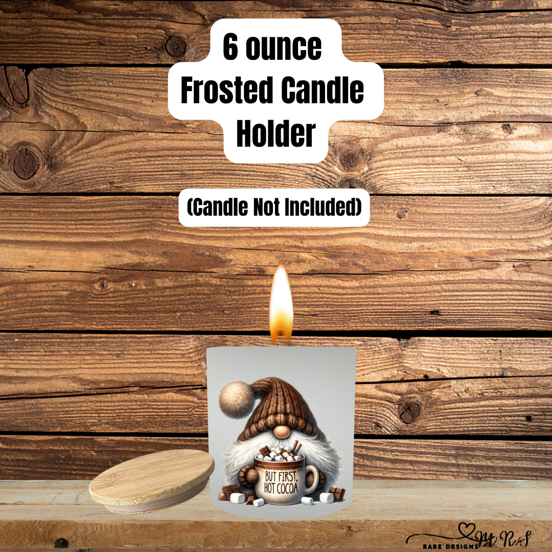 Cozy Cocoa Gnome Frosted Candle Holder Collection with Bamboo Lid – 6oz Winter Designs