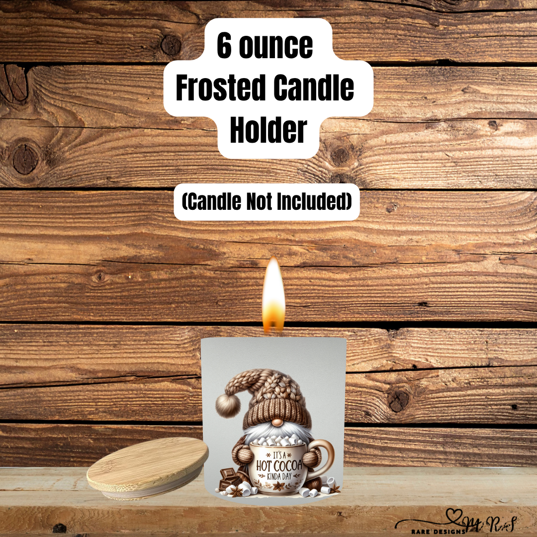 Cozy Cocoa Gnome Frosted Candle Holder Collection with Bamboo Lid – 6oz Winter Designs