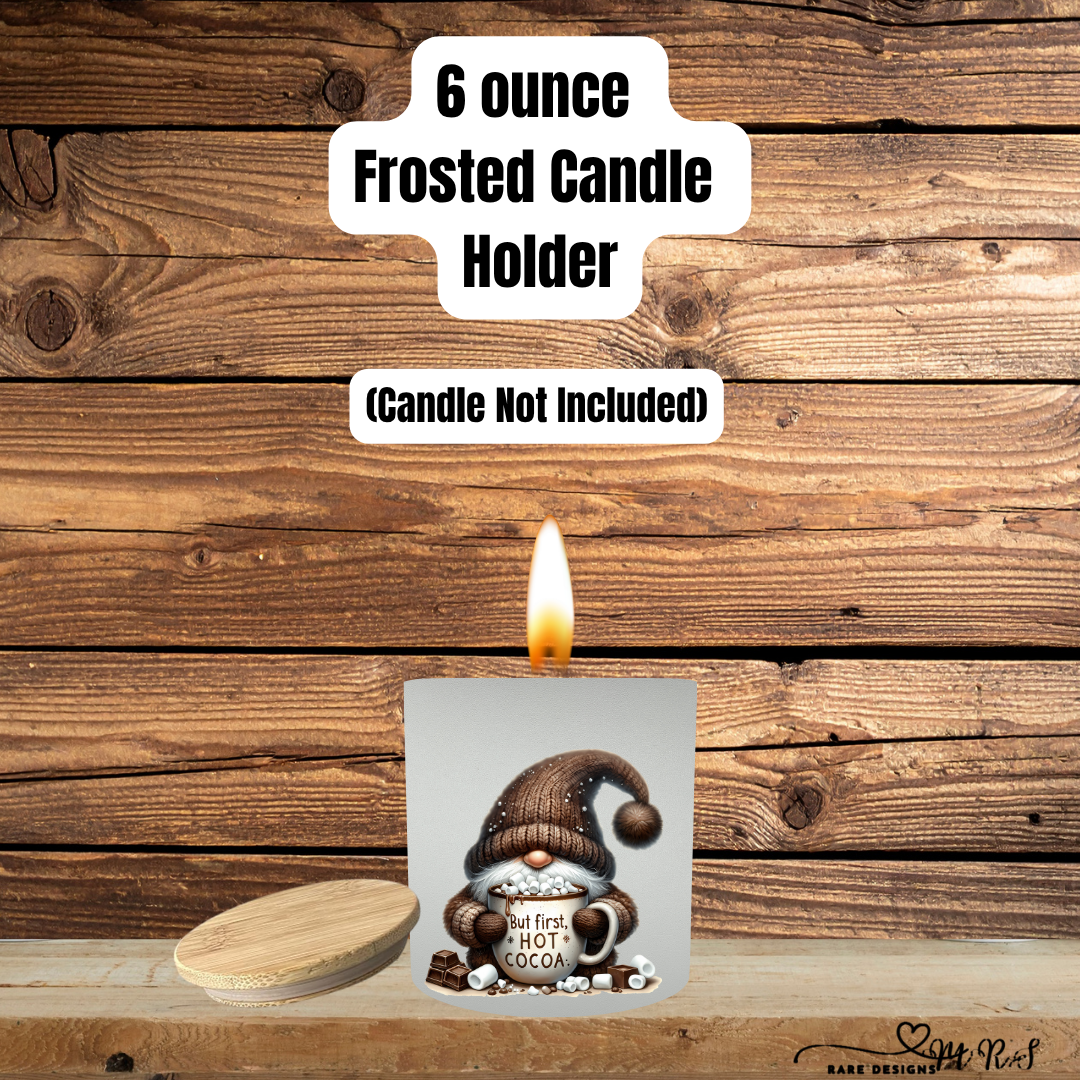 Cozy Cocoa Gnome Frosted Candle Holder Collection with Bamboo Lid – 6oz Winter Designs
