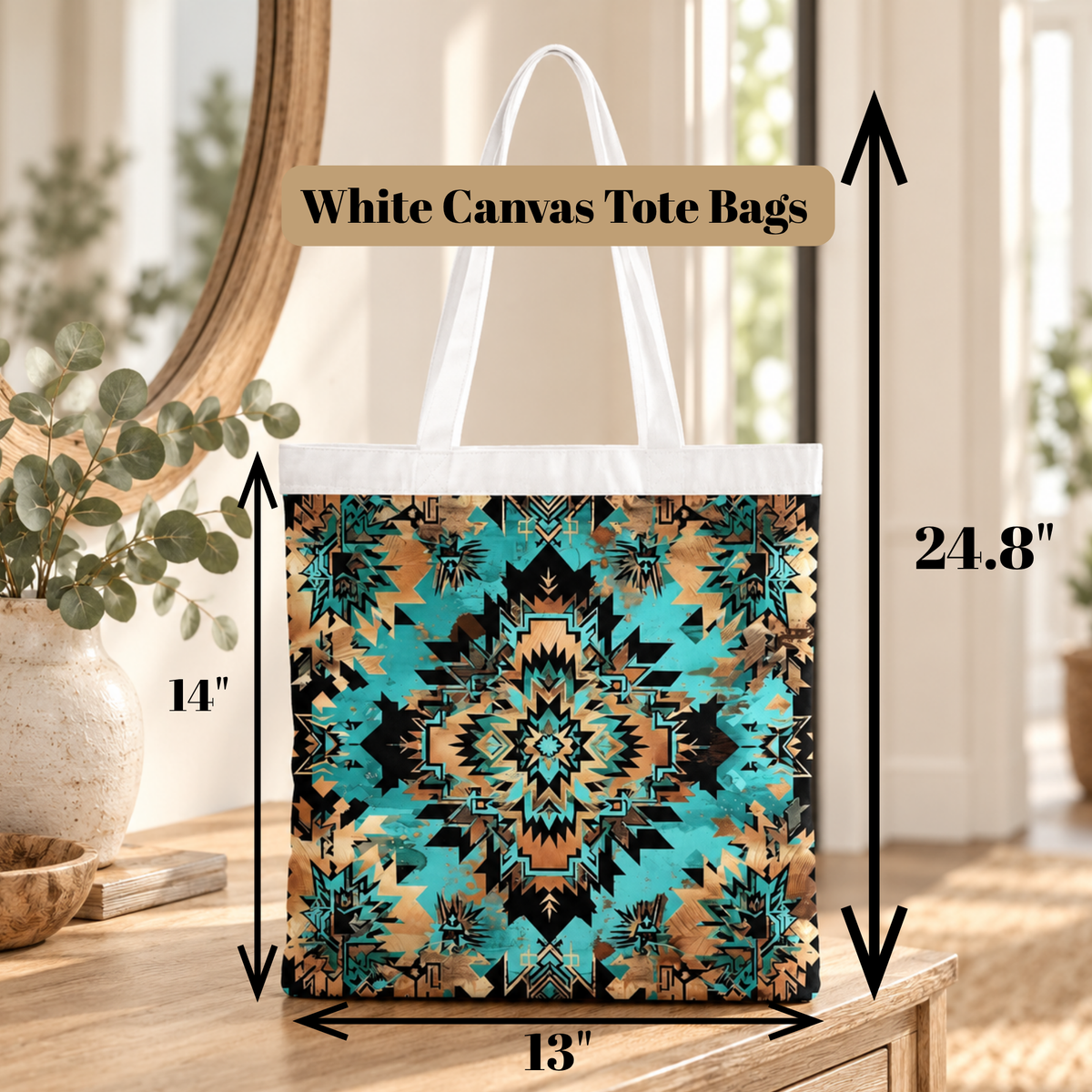 Western Charm Turquoise Southwestern Tote Bag
