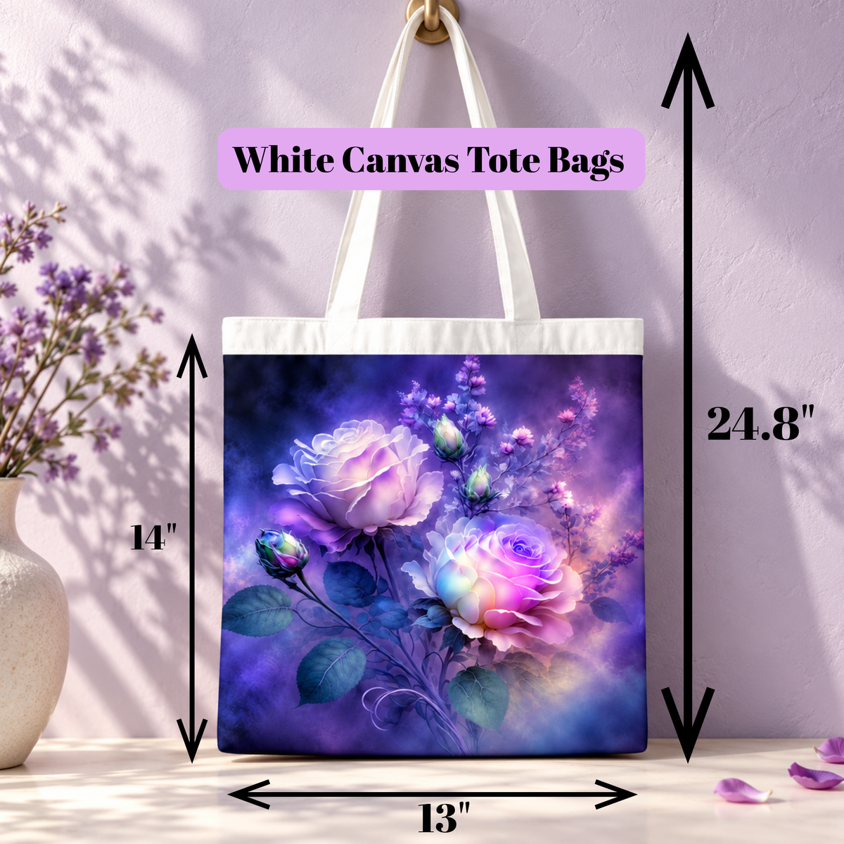 Twilight Bloom Purple Rose Tote Bag