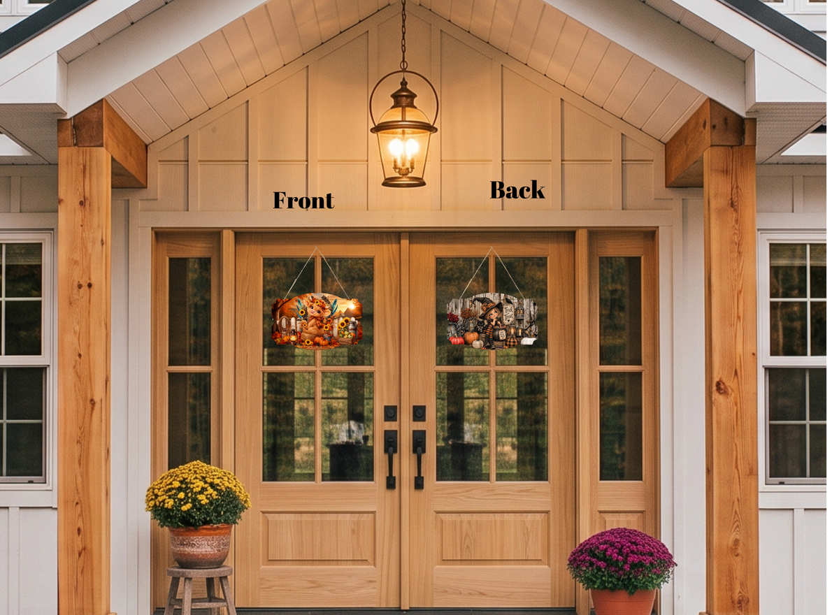 🍂🎃 "Front Porch Flip" Double-Sided Harvest & Halloween Sign