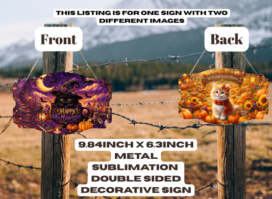 Spooky-to-Sweet Double-Sided Seasonal Metal Sign