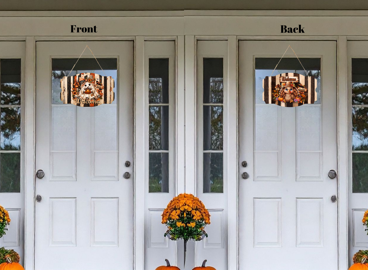 Rustic Harvest Reversible Welcome Sign (Halloween & Thanksgiving Edition)