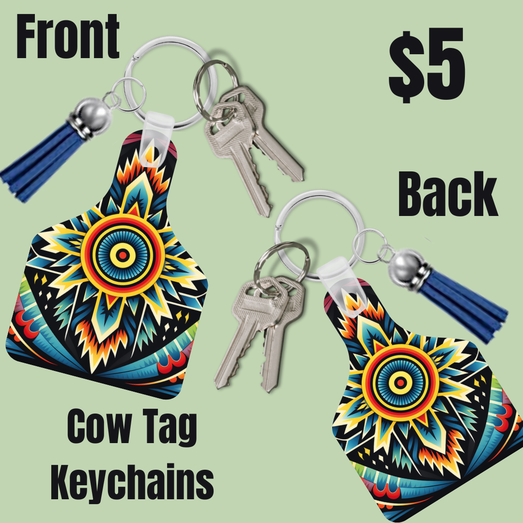 Aztec Spirit Cow Tag Keychains