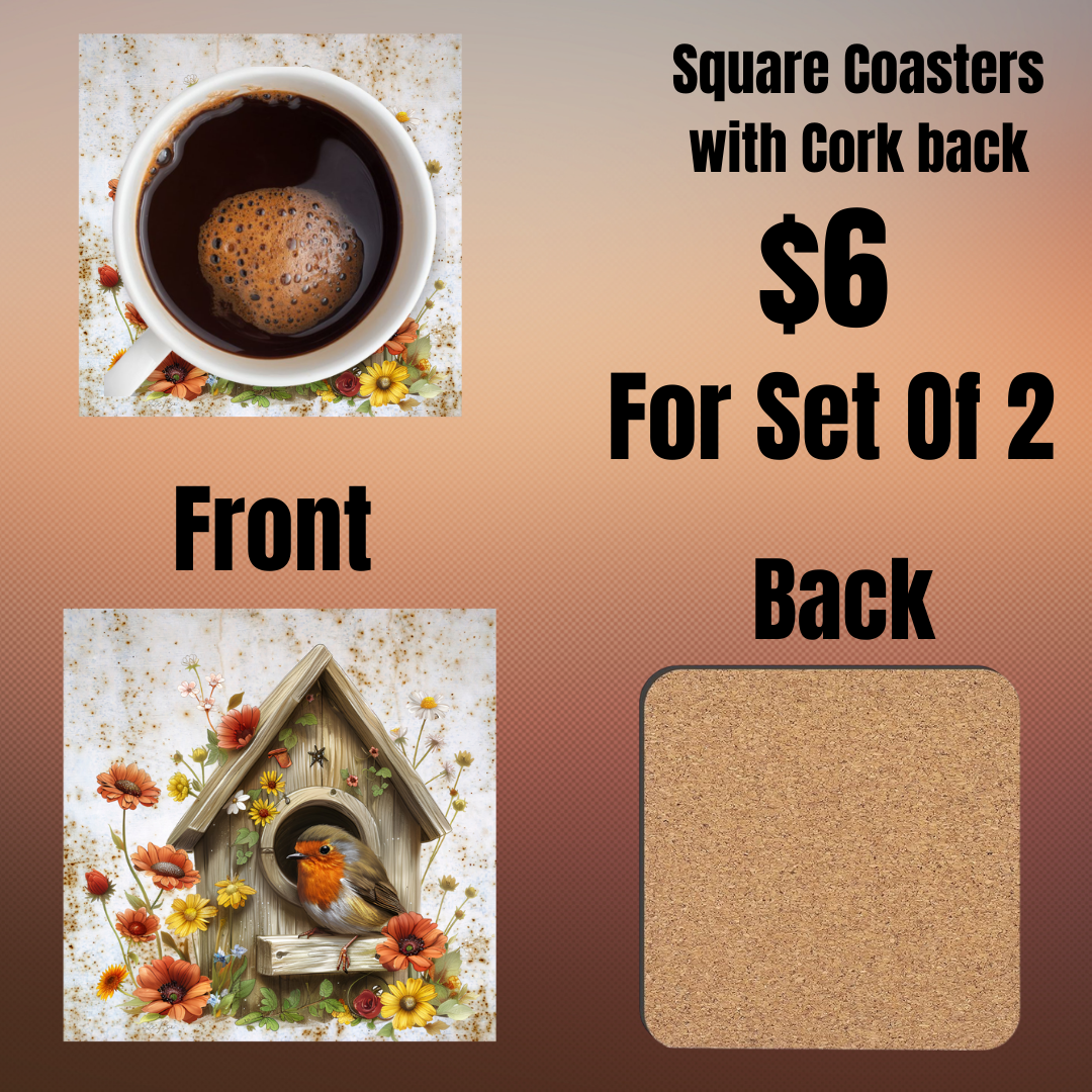 Charming Bird Square Coaster Set