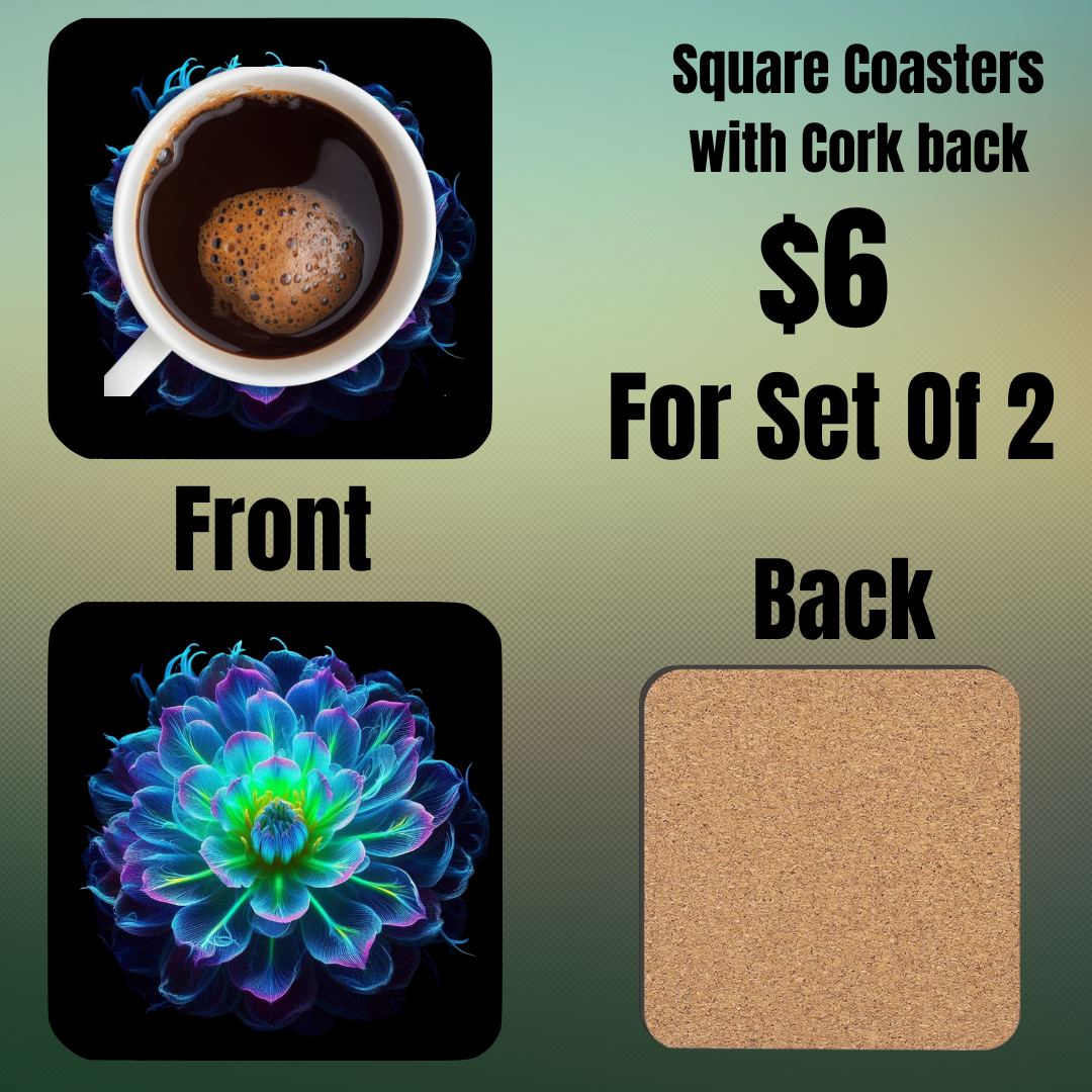 Square Coasters with Vibrant Floral Design - Set of 2