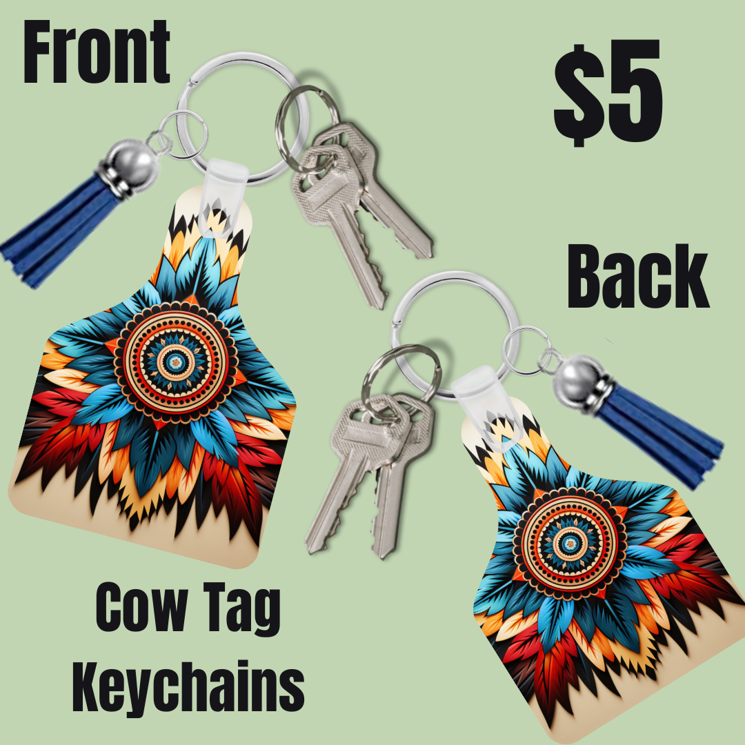 Aztec Spirit Cow Tag Keychains