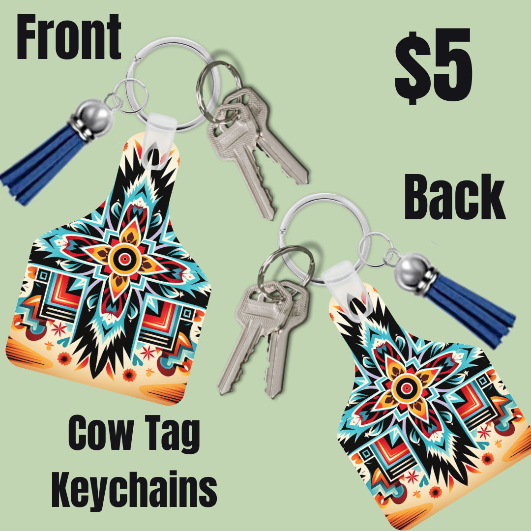 Aztec Spirit Cow Tag Keychains