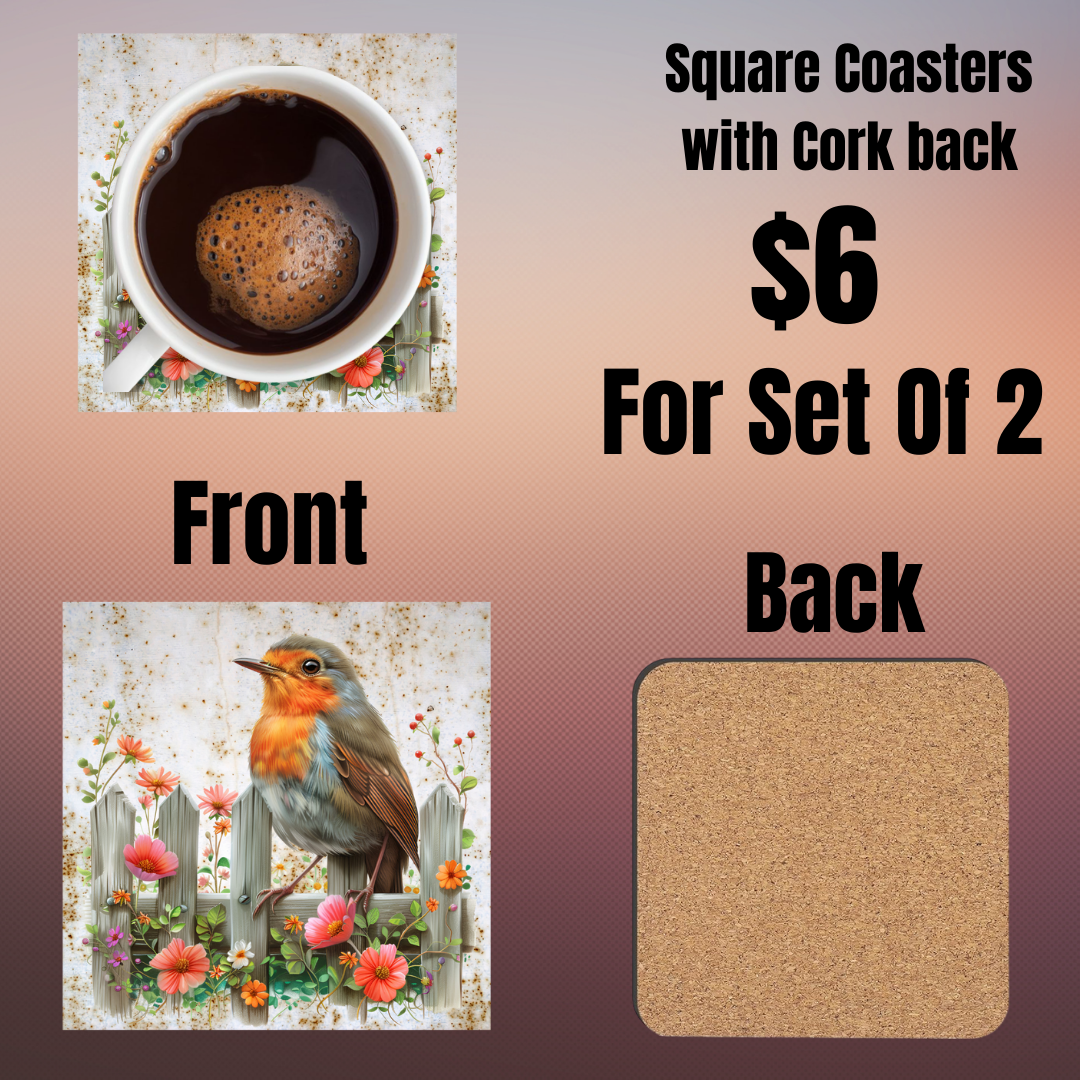 Charming Bird Square Coaster Set