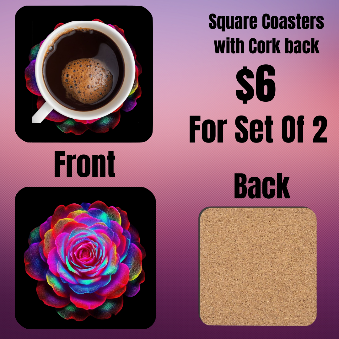 Square Coasters with Vibrant Floral Design - Set of 2