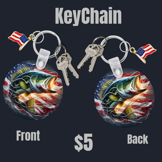 American Flag Bass Fishing Keychain