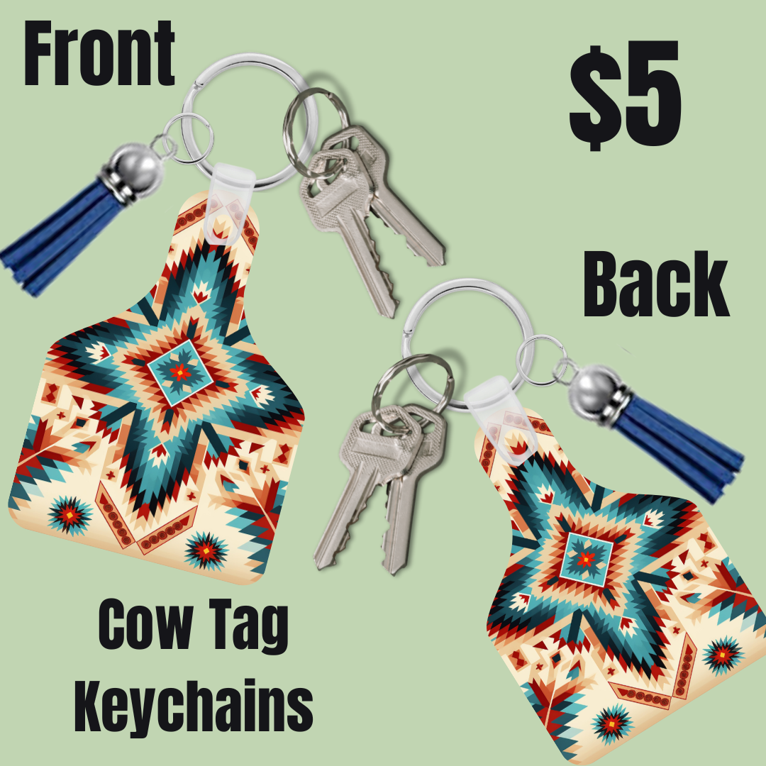 Aztec Spirit Cow Tag Keychains