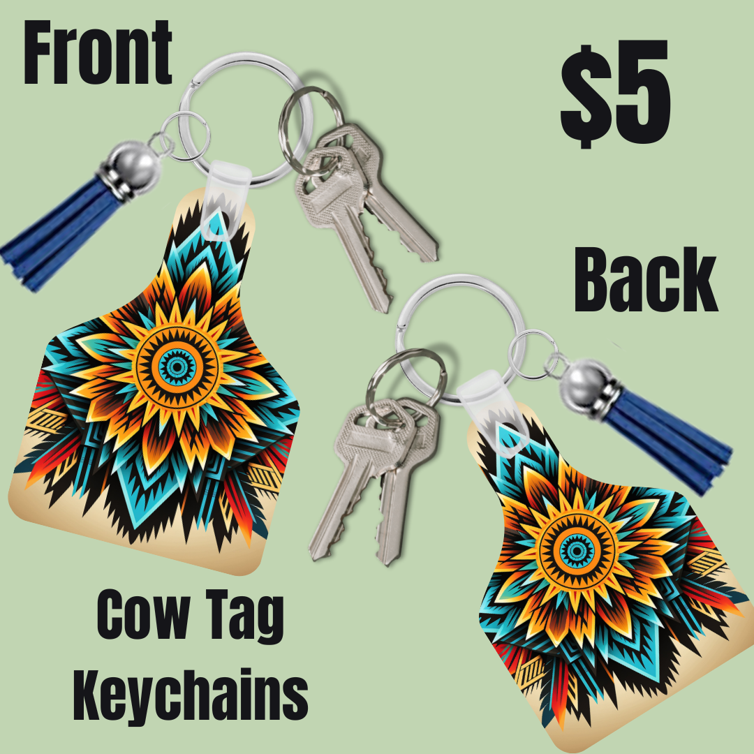 Aztec Spirit Cow Tag Keychains