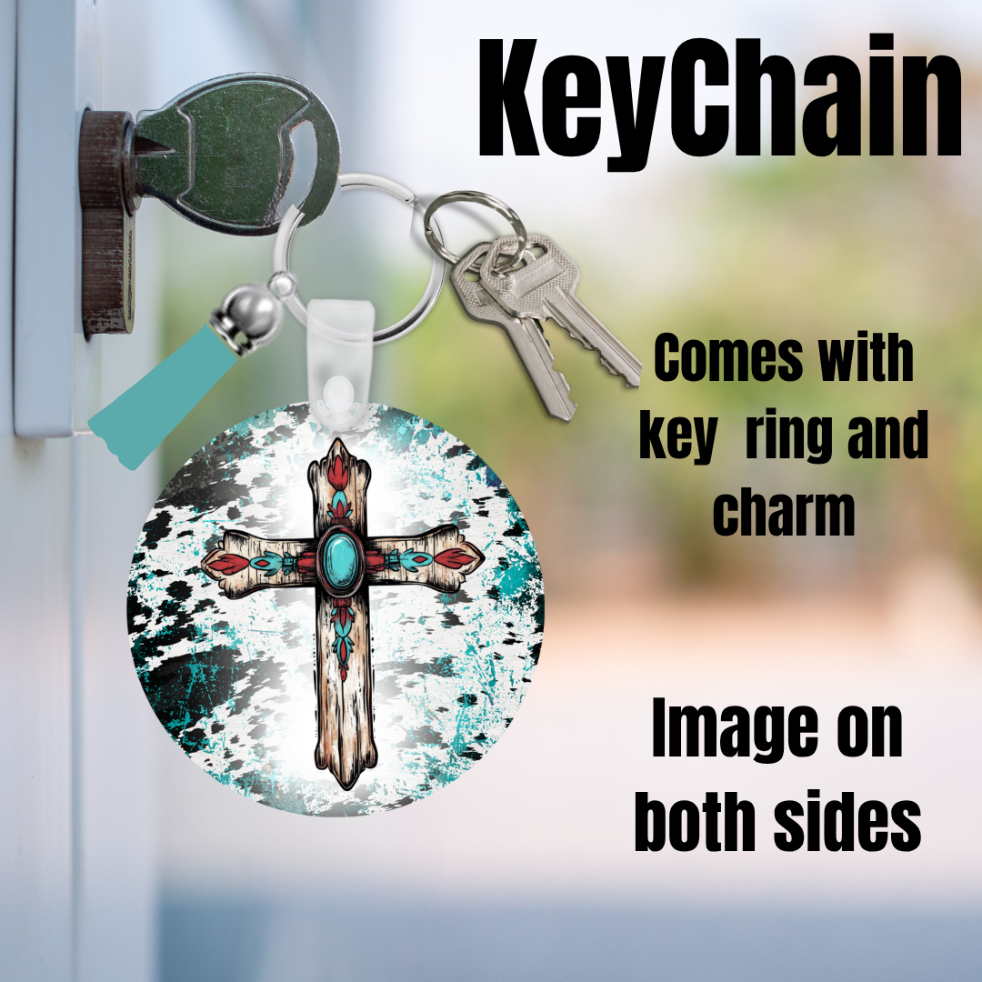 Turquoise Faith Double-Sided Keychain Collection – Sunflowers, Butterflies & Western Crosses