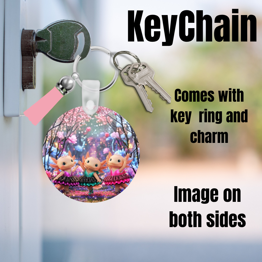 Axolotl Ballet Keychain – Double-Sided Enchanted Charm