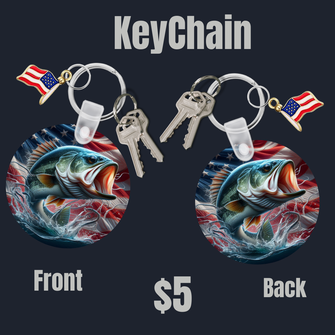 American Flag Bass Fishing Keychain