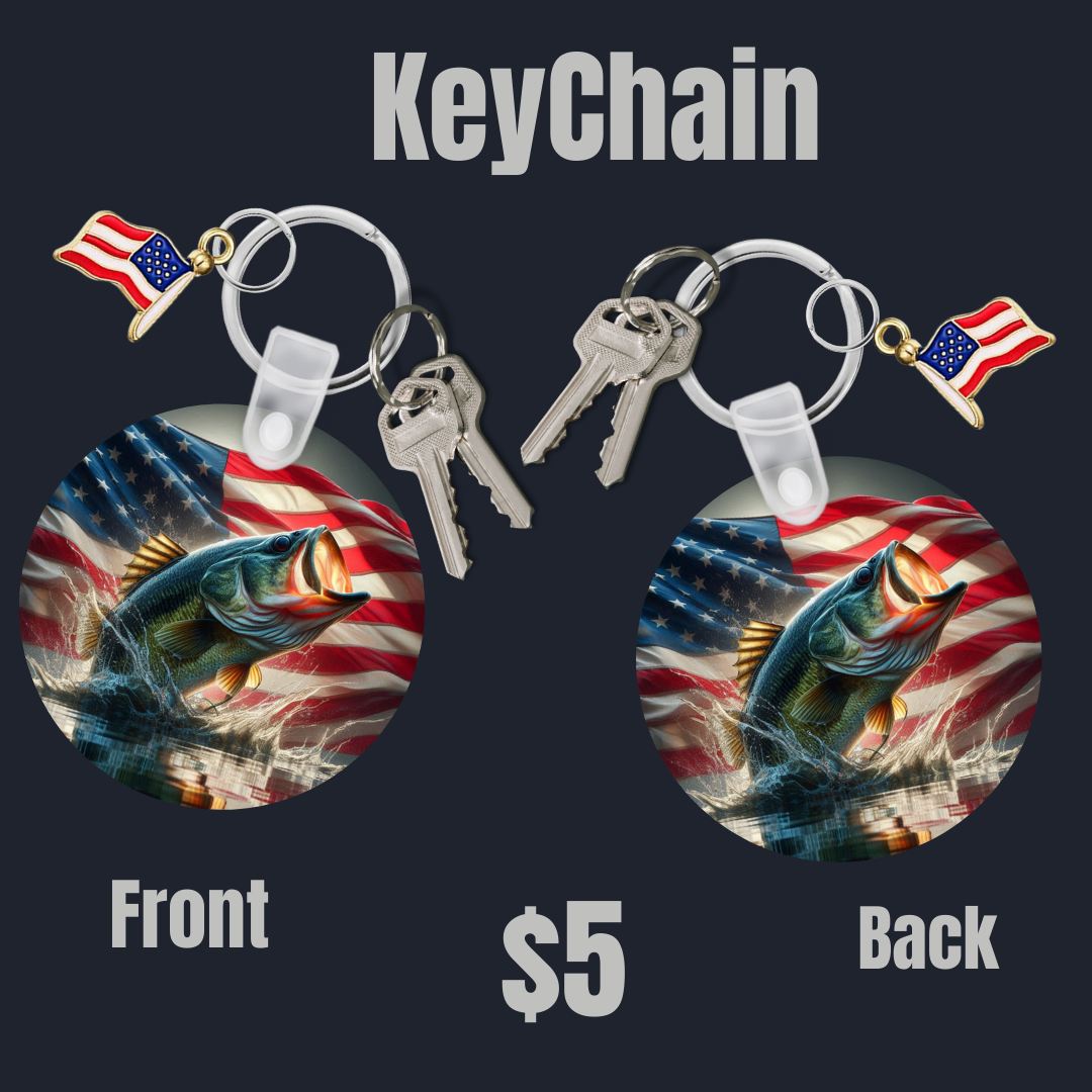 American Flag Bass Fishing Keychain