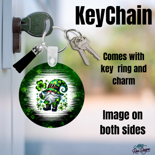 Lucky Leprechaun Clover Keychain – Double-Sided Charm with Tassel