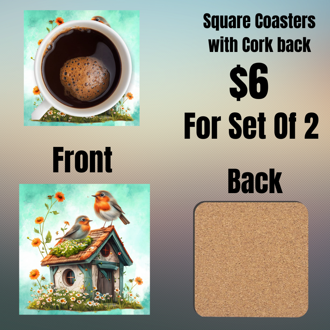 Charming Bird Square Coaster Set