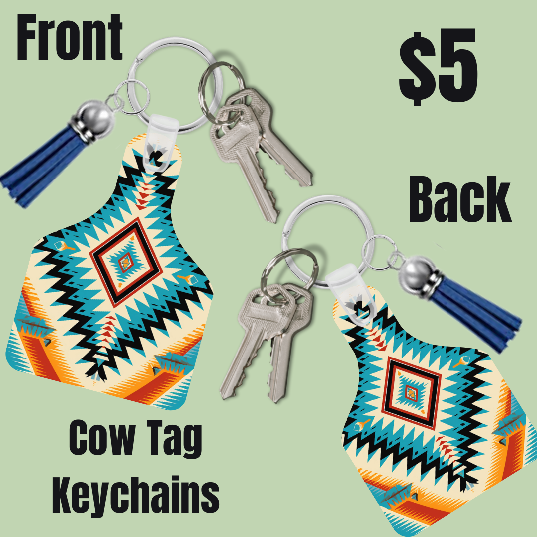 Aztec Spirit Cow Tag Keychains