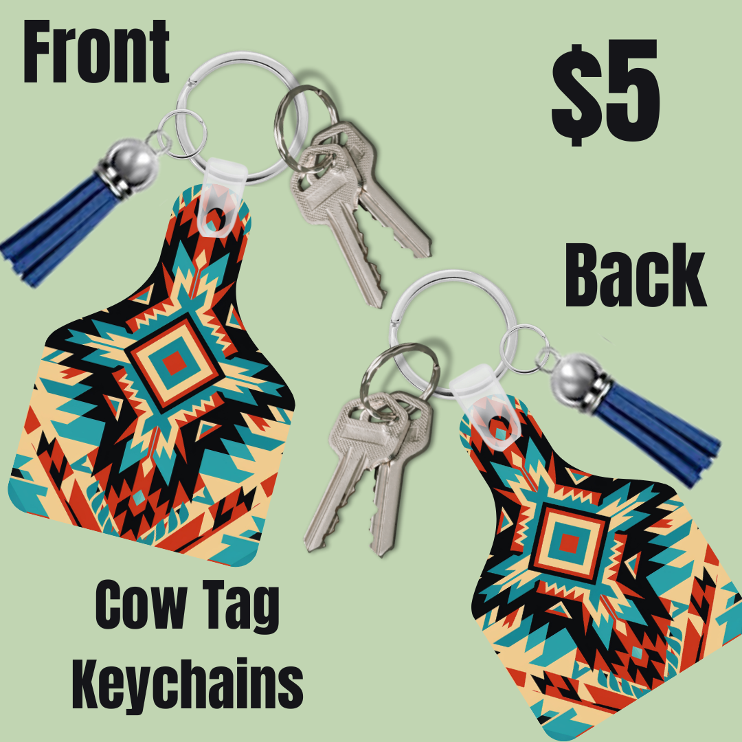 Aztec Spirit Cow Tag Keychains