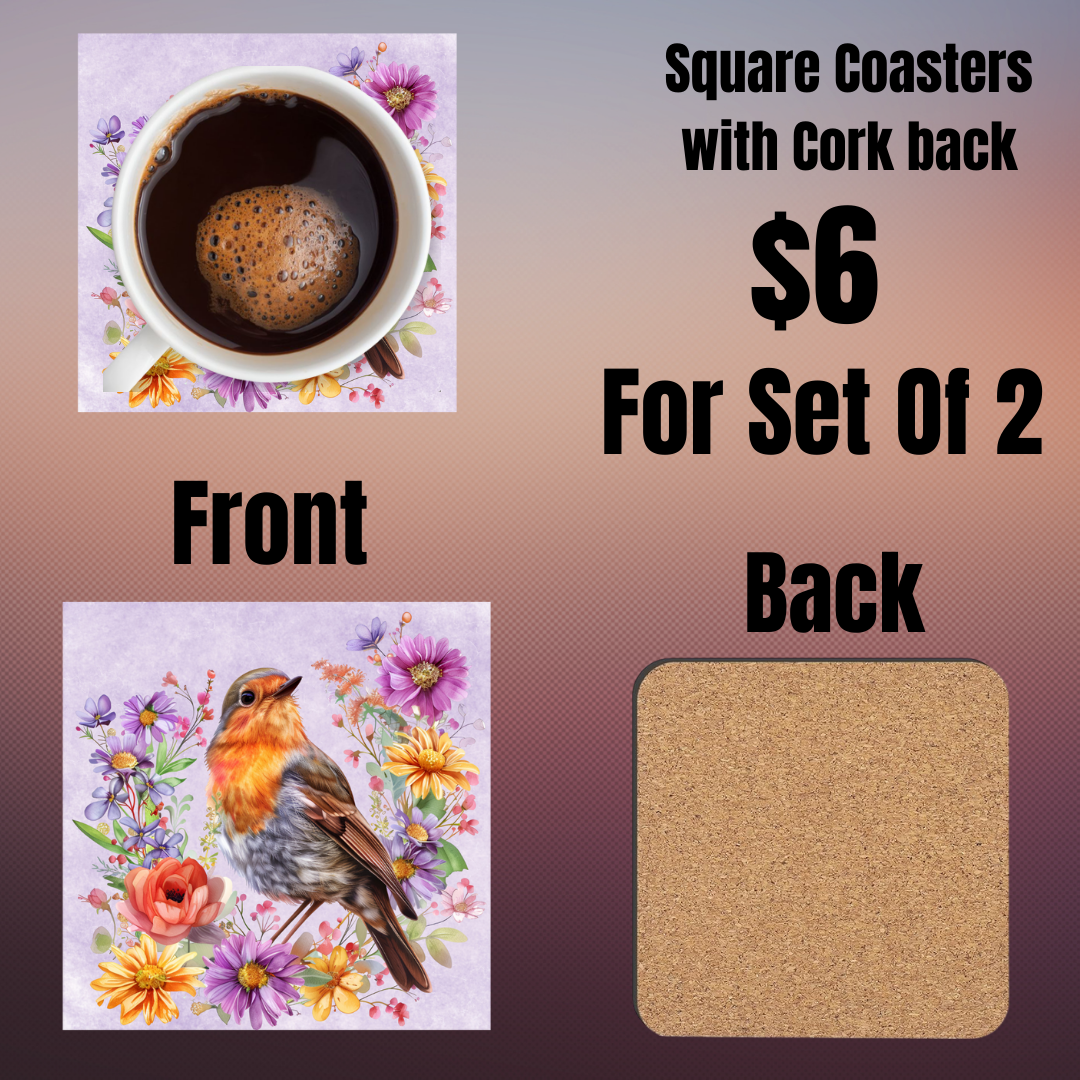 Charming Bird Square Coaster Set