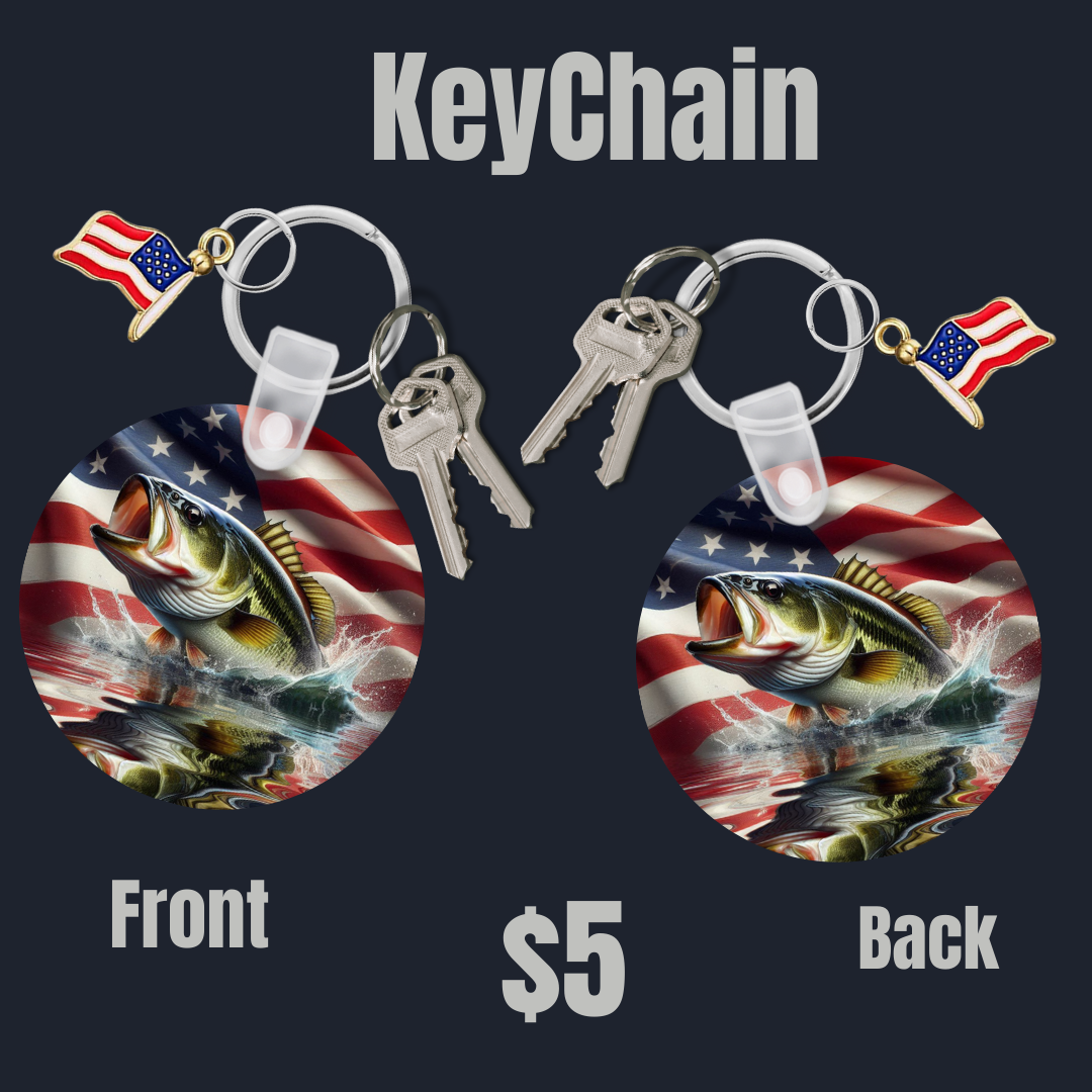 American Flag Bass Fishing Keychain