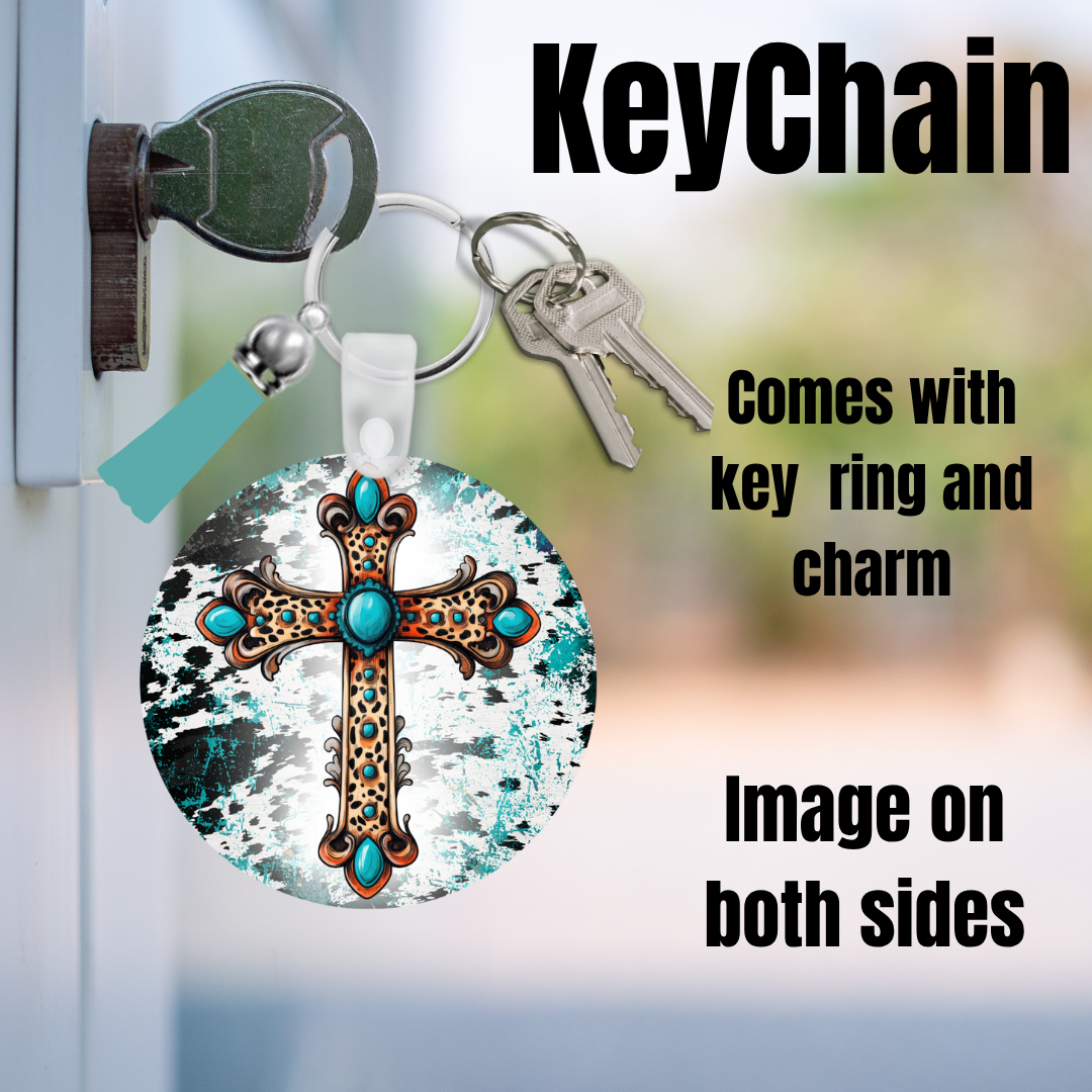 Turquoise Faith Double-Sided Keychain Collection – Sunflowers, Butterflies & Western Crosses