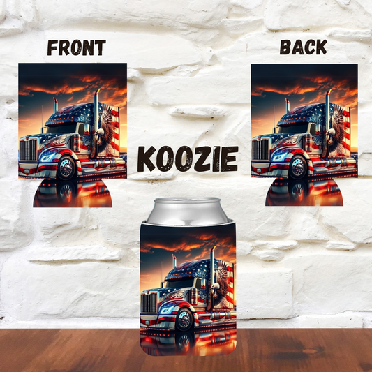 Patriotic Trucker Koozie | Front & Back Design | Insulated Can Cooler