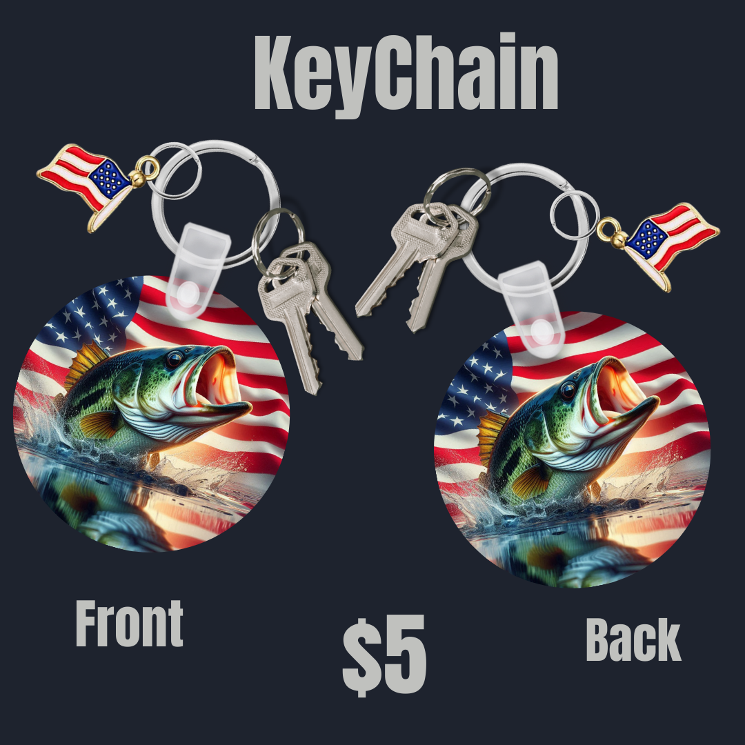 American Flag Bass Fishing Keychain