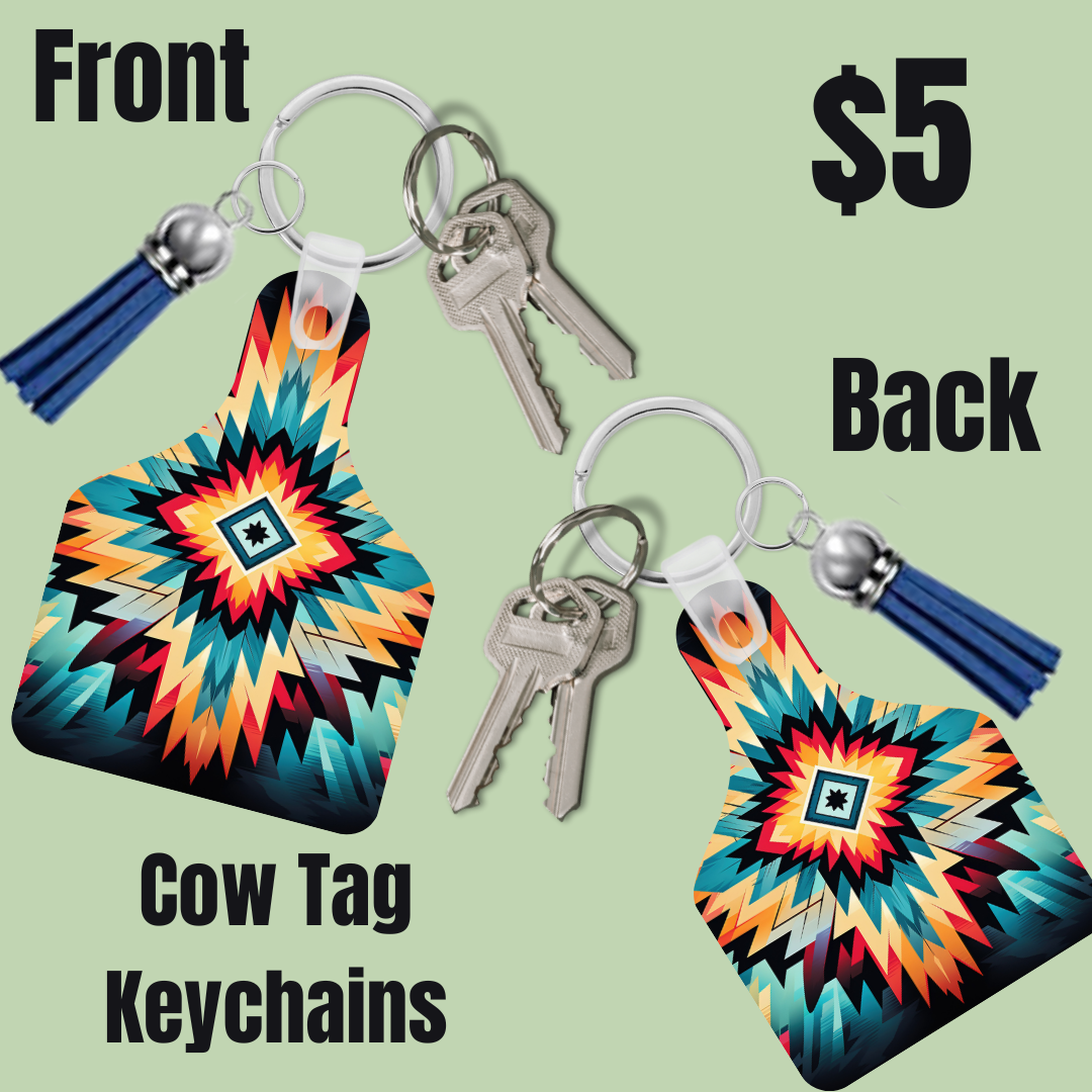 Aztec Spirit Cow Tag Keychains