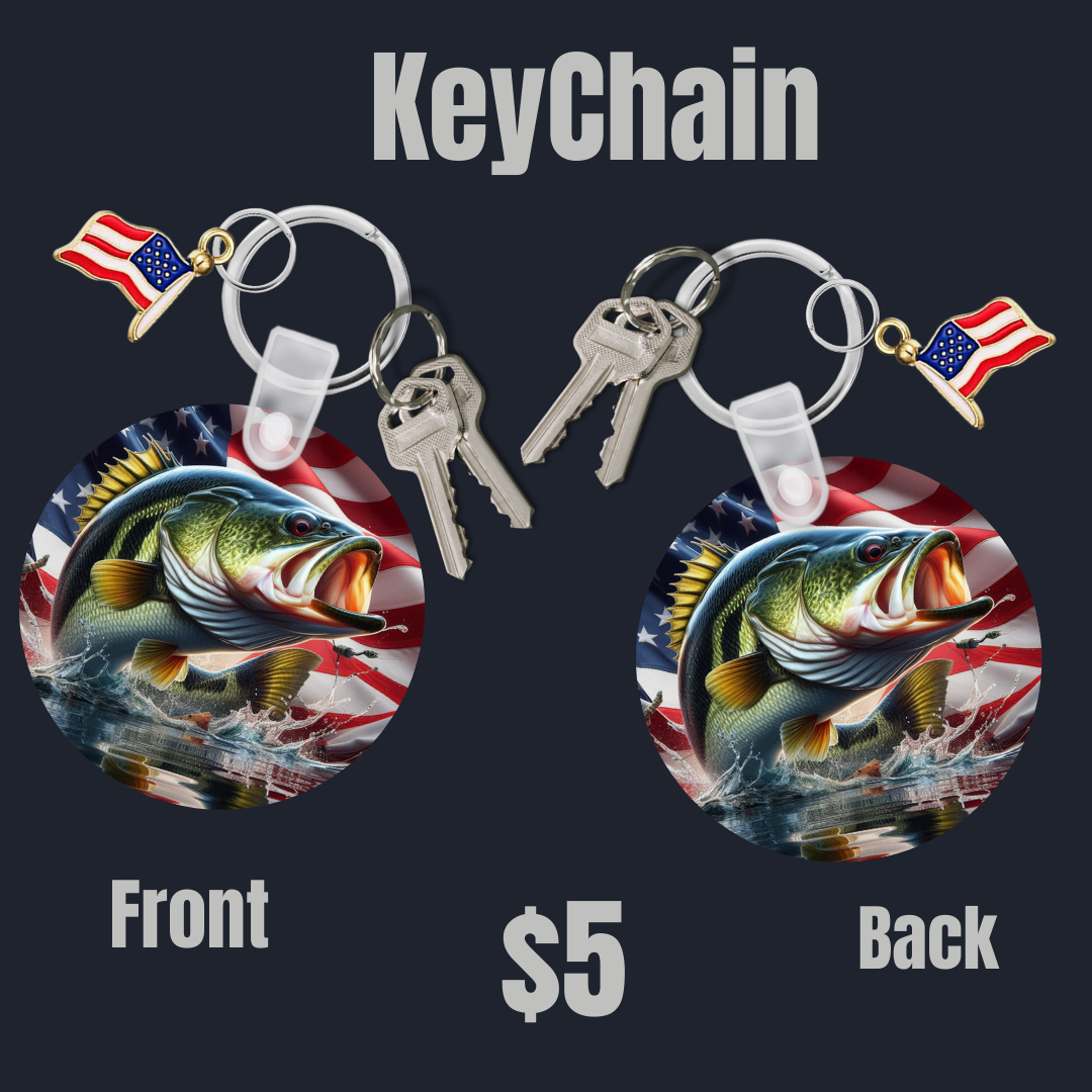 American Flag Bass Fishing Keychain