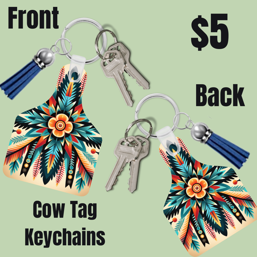 Aztec Spirit Cow Tag Keychains