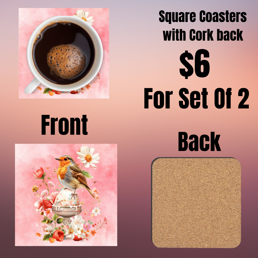 Charming Bird Square Coaster Set