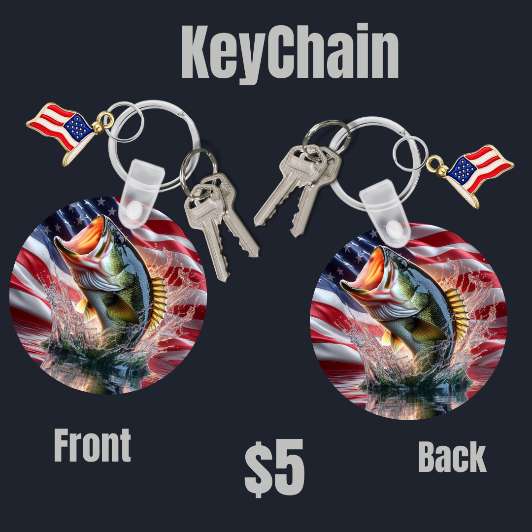 American Flag Bass Fishing Keychain