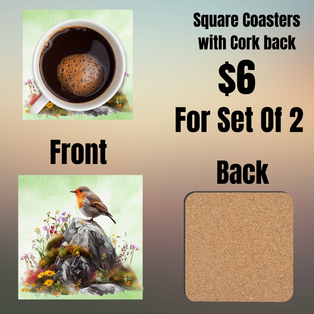 Charming Bird Square Coaster Set