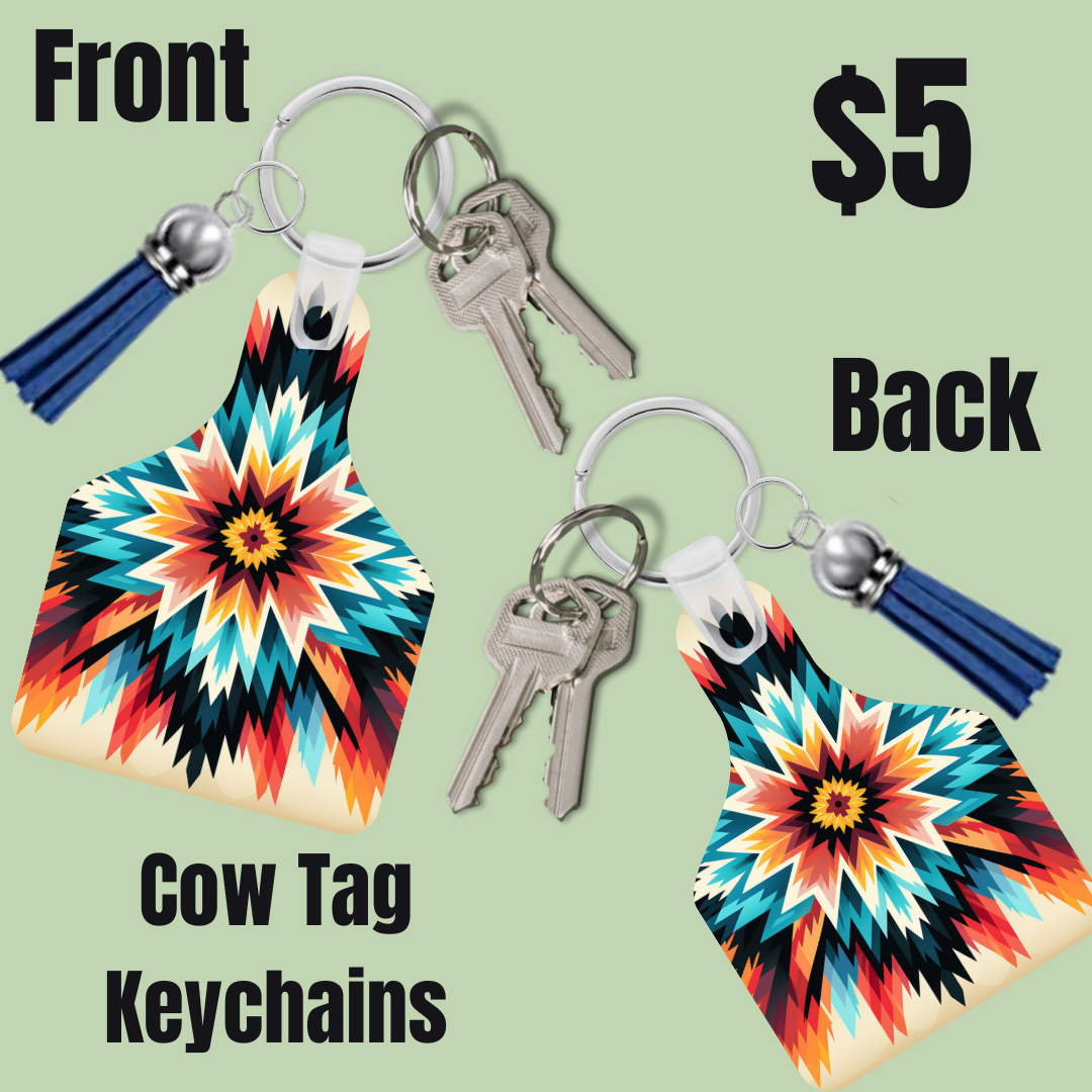 Aztec Spirit Cow Tag Keychains