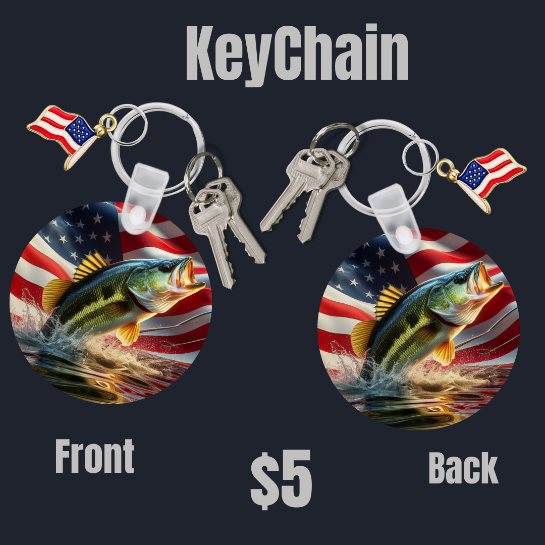 American Flag Bass Fishing Keychain