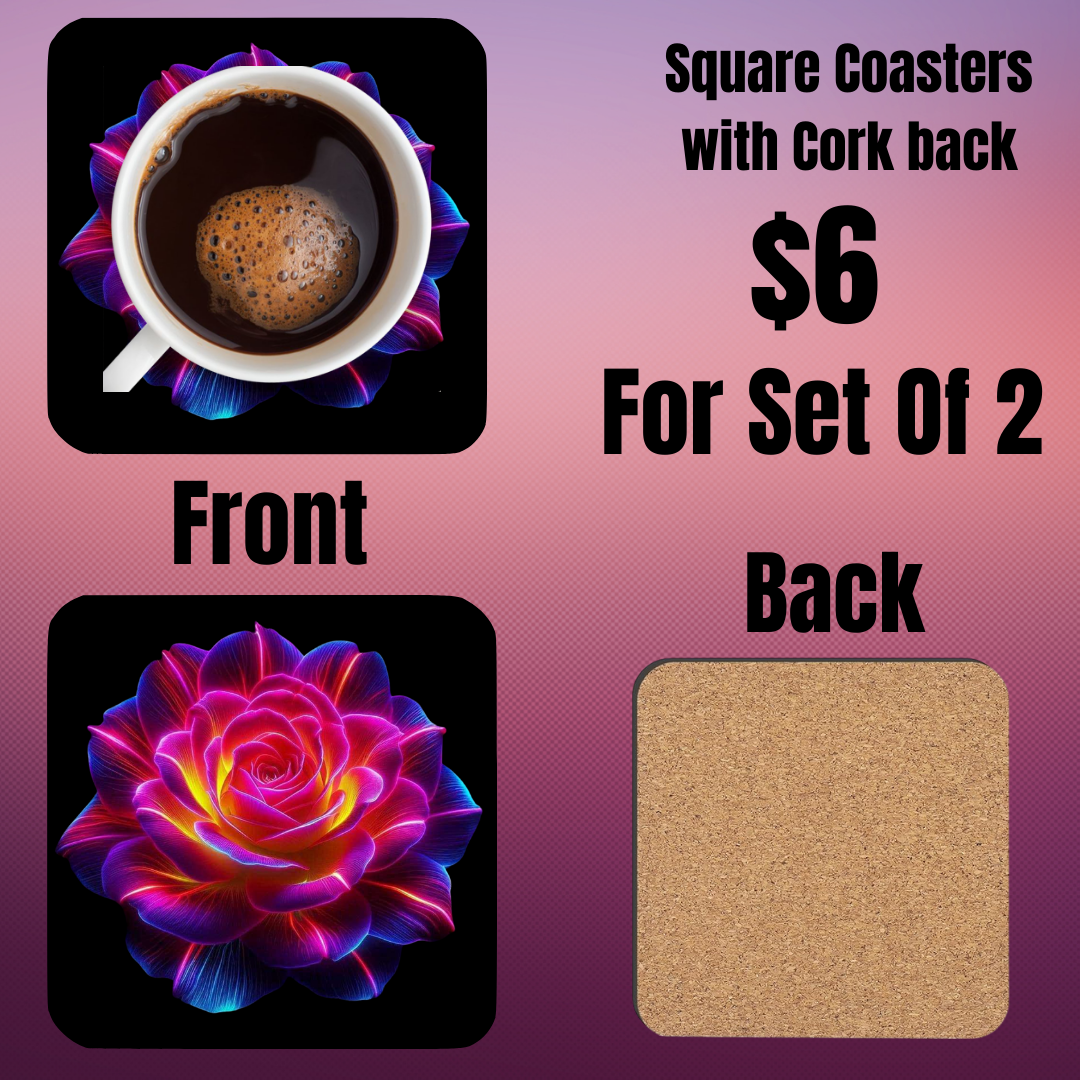 Square Coasters with Vibrant Floral Design - Set of 2