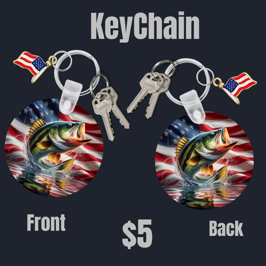 American Flag Bass Fishing Keychain