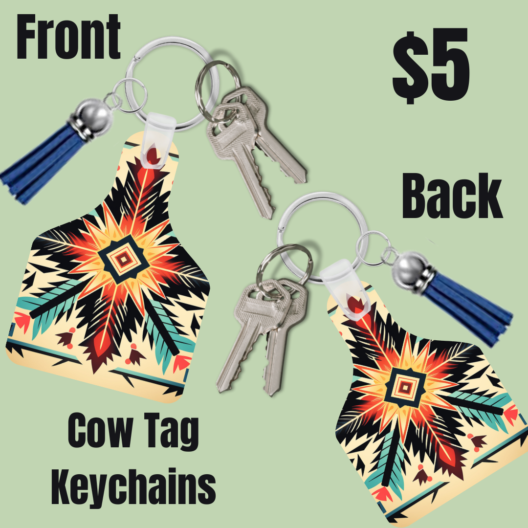 Aztec Spirit Cow Tag Keychains