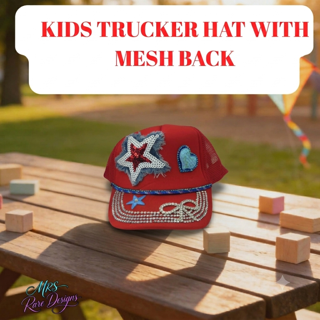 "Lil' Firecracker Rhinestone Glam Kids Trucker Hat"