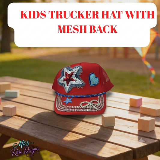 "Lil' Firecracker Rhinestone Glam Kids Trucker Hat"