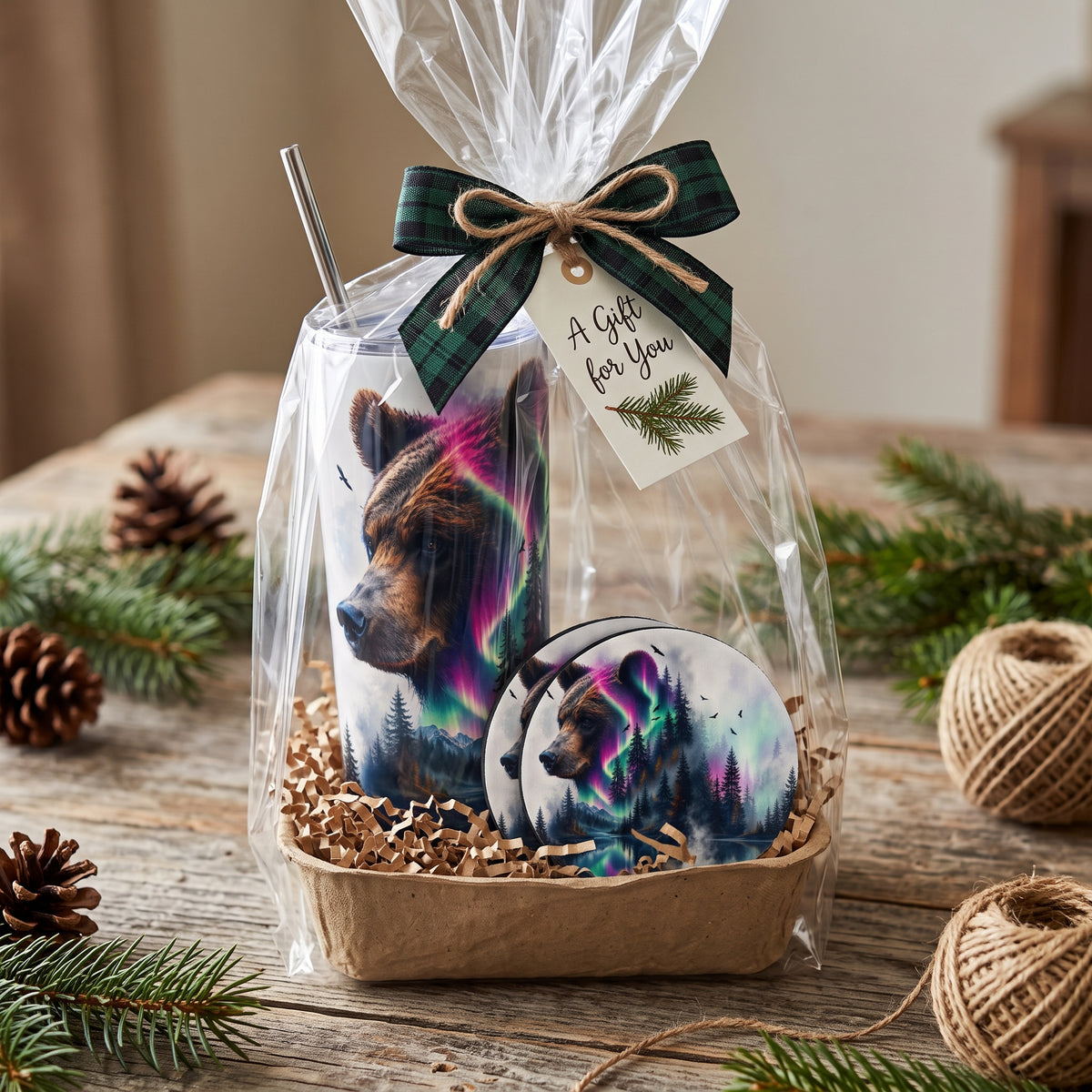 Majestic Aurora Bear Tumbler & Coaster Set