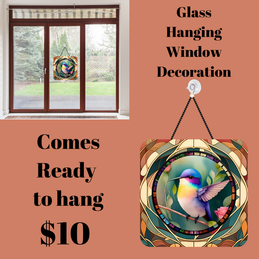 Glass Hanging Window Decoration - Hummingbird Design