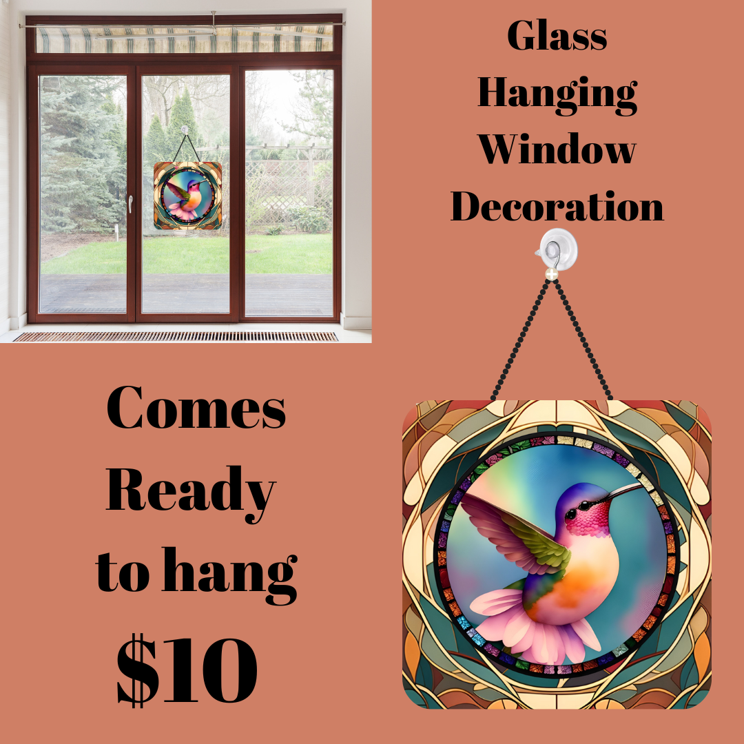 Glass Hanging Window Decoration - Hummingbird Design
