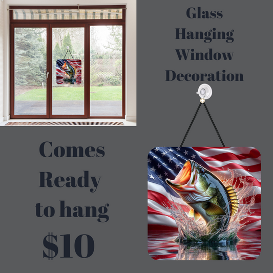 Patriotic Bass Fish Glass Hanging Window Decoration