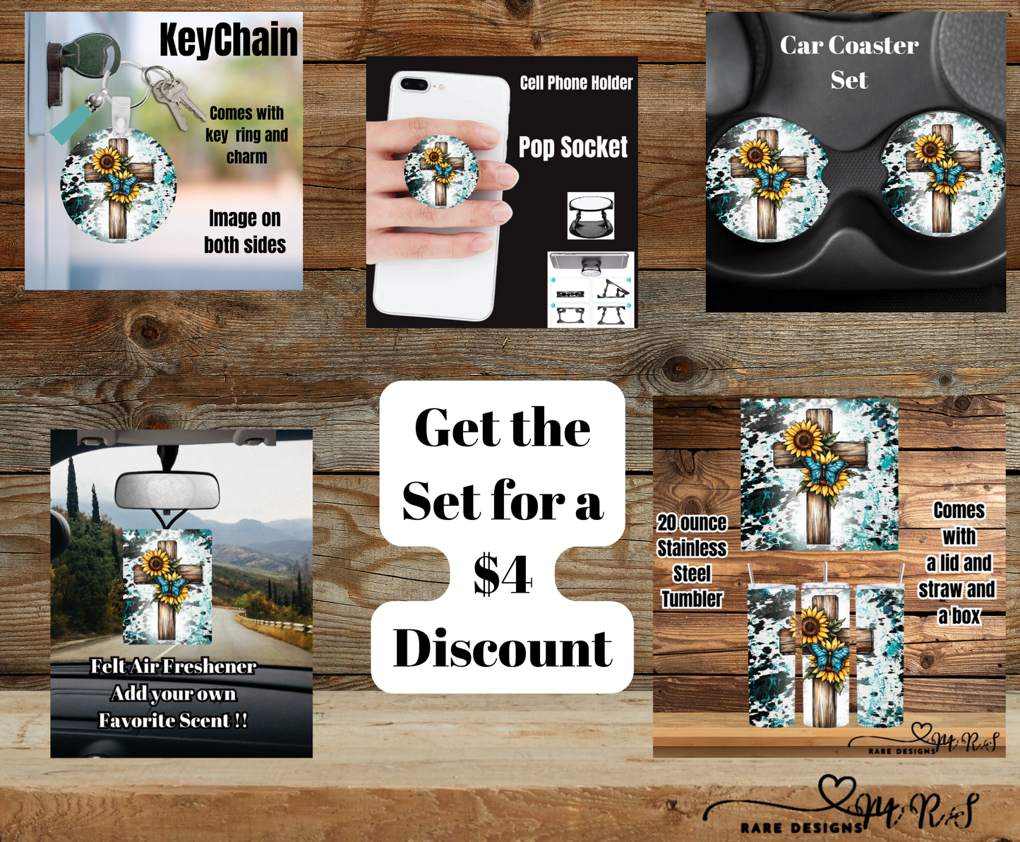 Turquoise Cross Cowhide Splash Gift Set — Tumbler, Car Coasters, Keychain, Pop Socket & Air Freshener