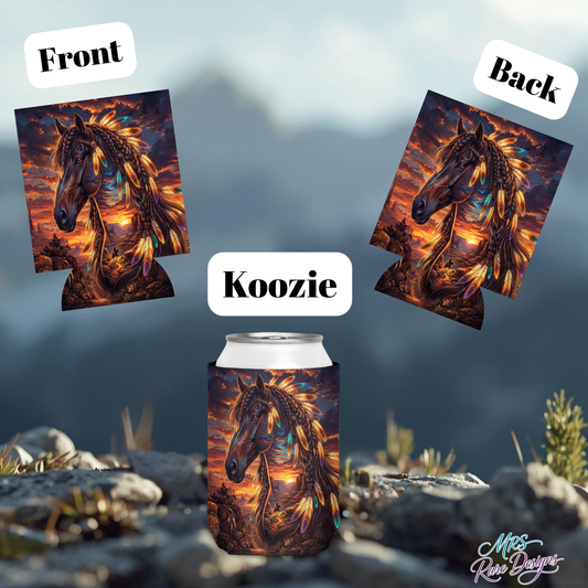 Sunset Spirit Feather Horse Can Cooler / Koozie